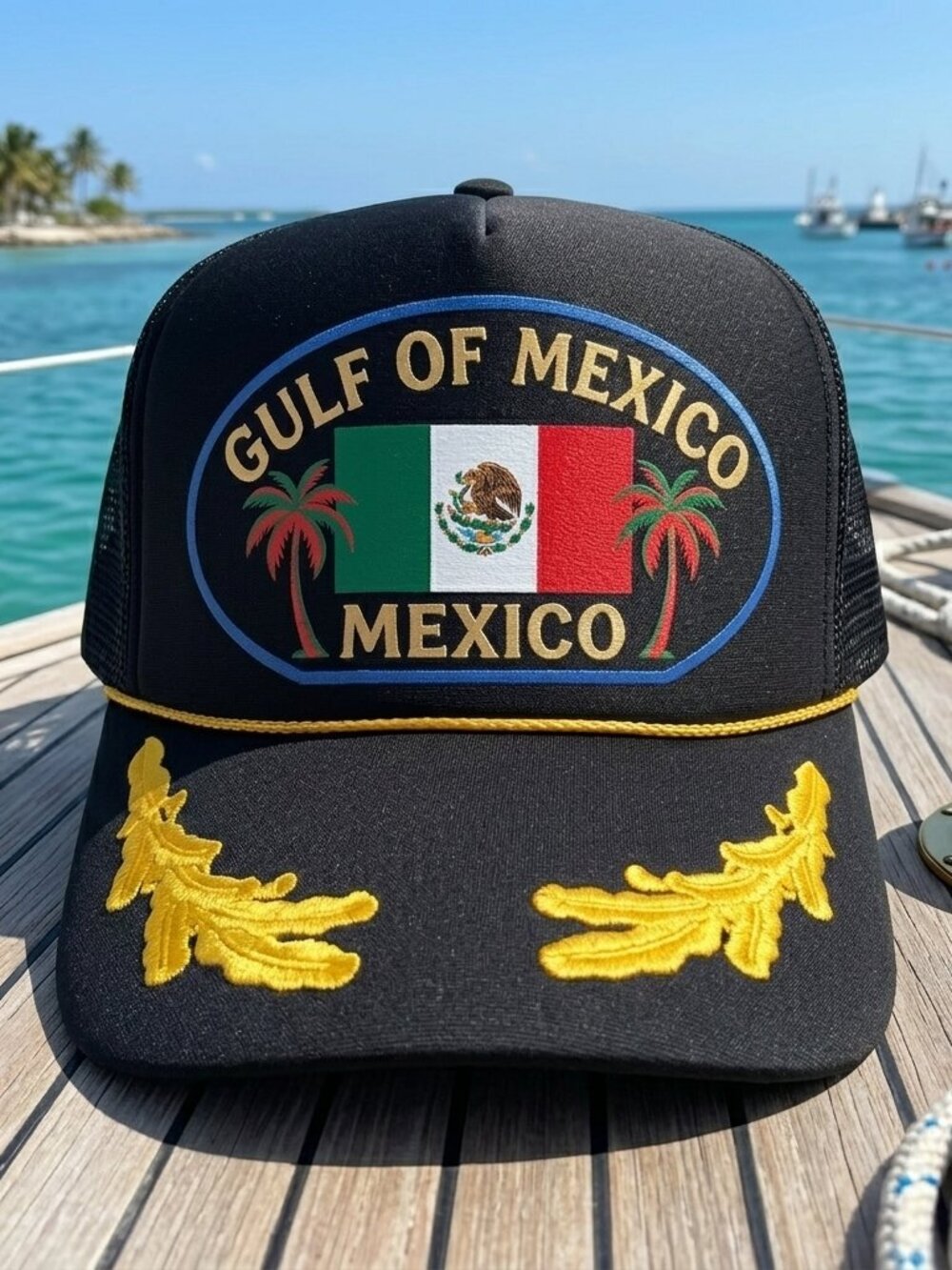 Gulf of Mexico Flag Mexican Pride Printed Black Foam Rope Snapback Hat New Retro